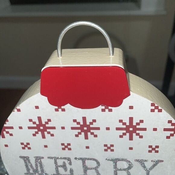 Eccolo wooden red white glitter merry Christmas Xmas ornament ho holiday decor - Picture 6 of 12